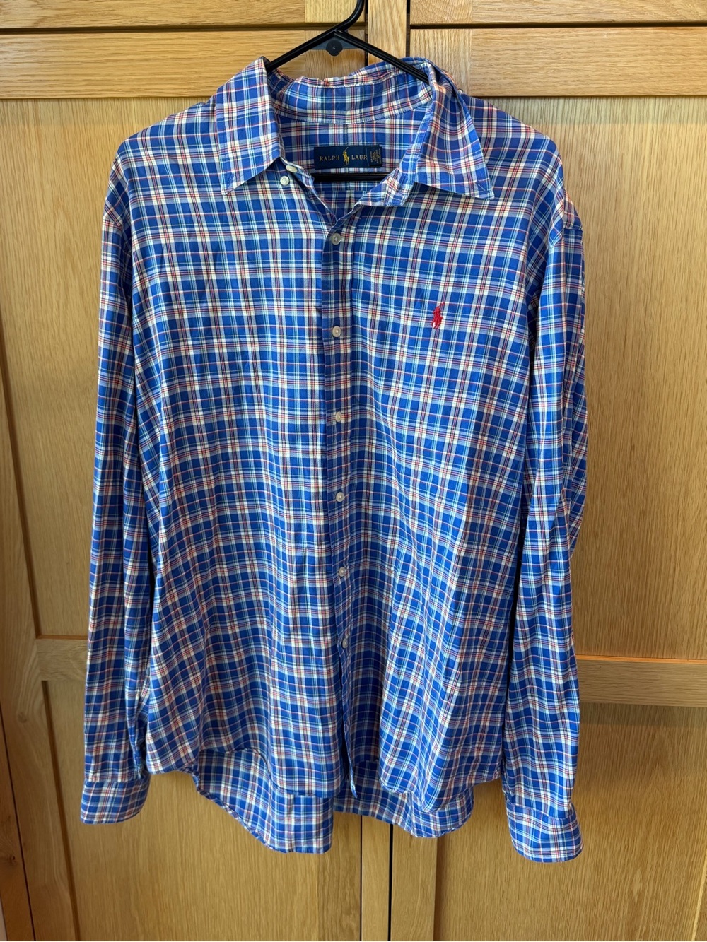 Ralph Lauren Blue and White Plaid Button-Down Shirt